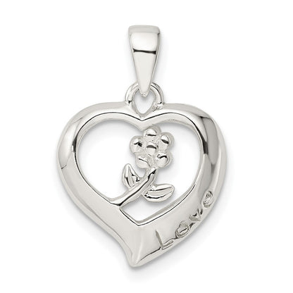 Sterlingsilber Liebe Herz mit Blume Anhänger