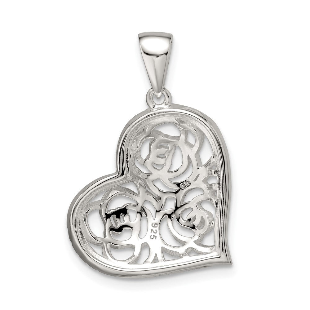 Sterlingsilber Zirkonia Roses in Herz Anhänger