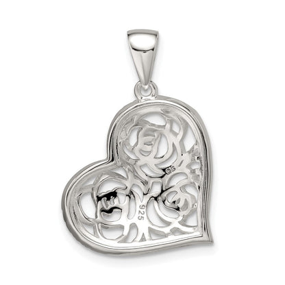Sterlingsilber Zirkonia Roses in Herz Anhänger