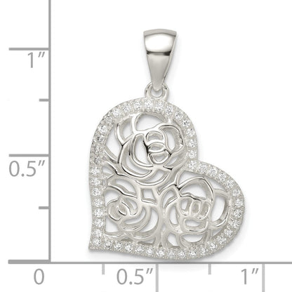 Sterlingsilber Zirkonia Roses in Herz Anhänger