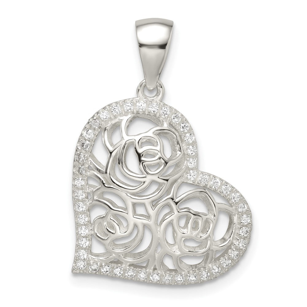 Sterlingsilber Zirkonia Roses in Herz Anhänger