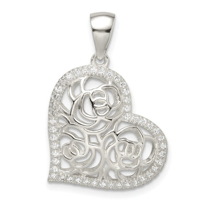 Sterlingsilber Zirkonia Roses in Herz Anhänger