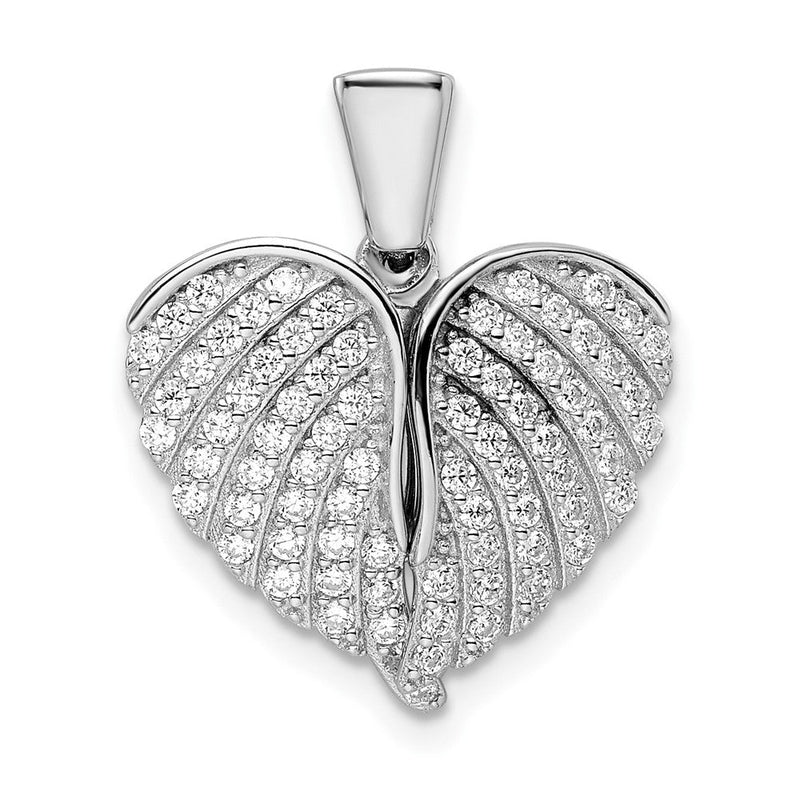 Sterlingsilber Poliert Rhodiniert Zirkonia Opening Flügel & Herz Anhänger
