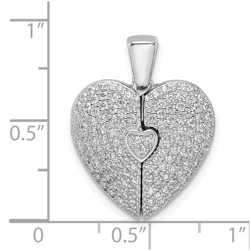 Sterlingsilber Poliert Rhodiniert Zirkonia Opening Herz Anhänger