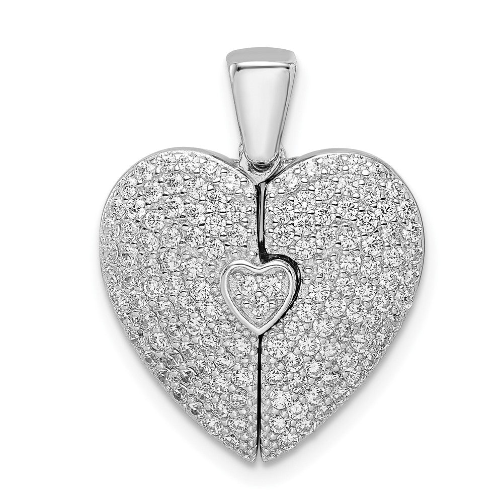 Sterlingsilber Poliert Rhodiniert Zirkonia Opening Herz Anhänger