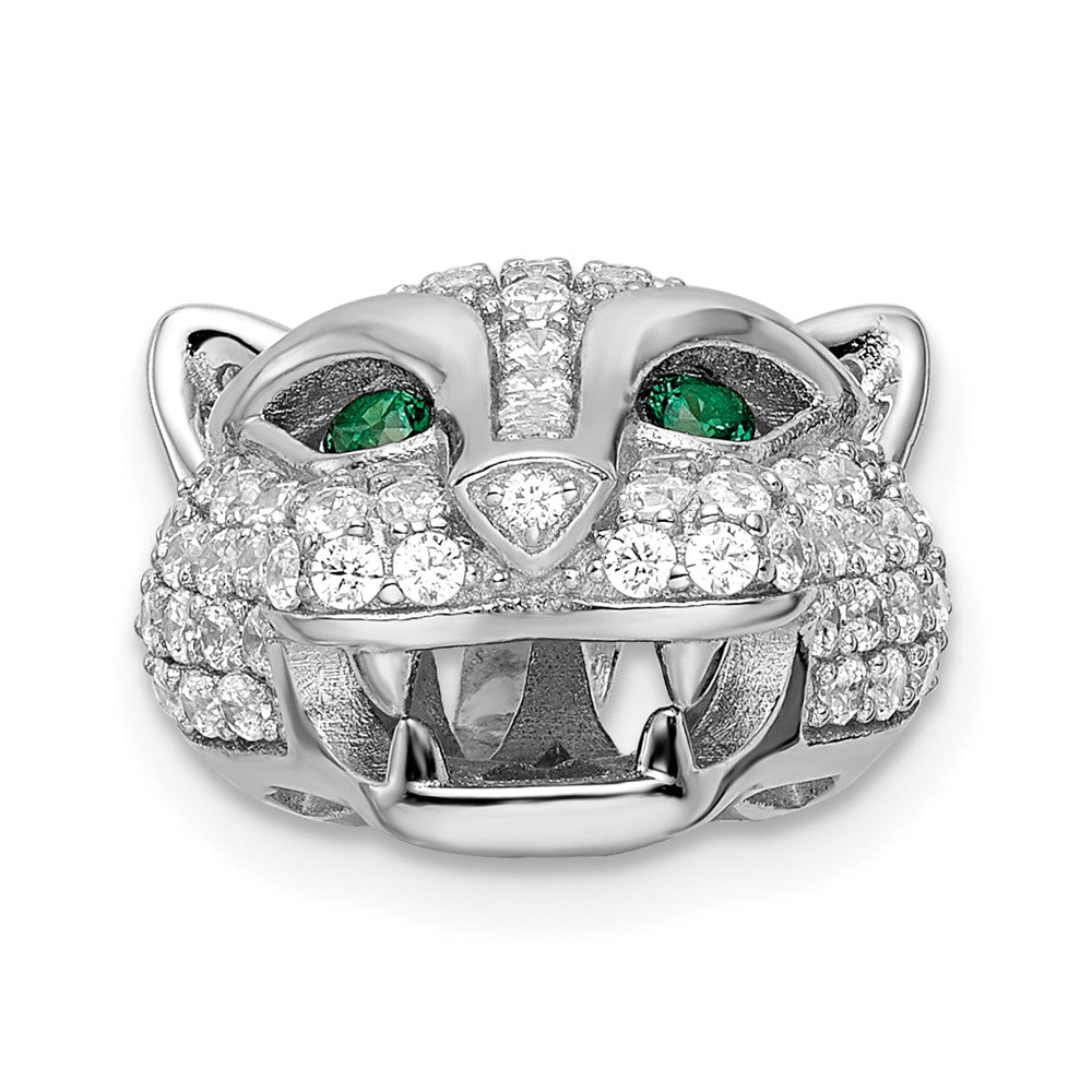 Sterlingsilber Rhodiniert Grün & Weiß Zirkonia Panther Anhänger