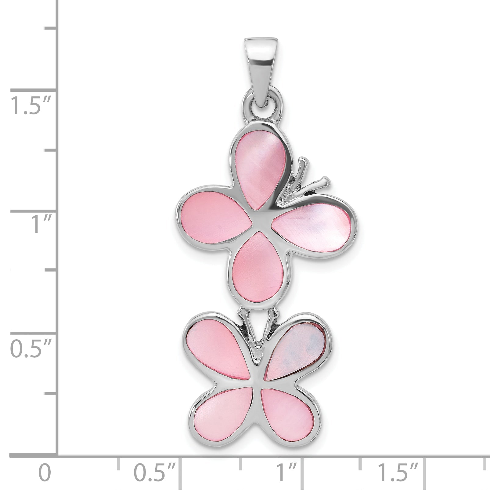 Sterlingsilber Poliert Rosa Muschel Doppelt Schmetterling Anhänger