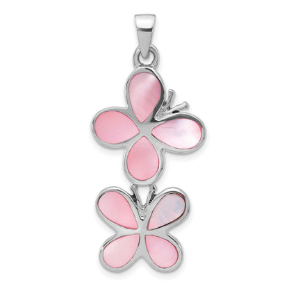 Sterlingsilber Poliert Rosa Muschel Doppelt Schmetterling Anhänger
