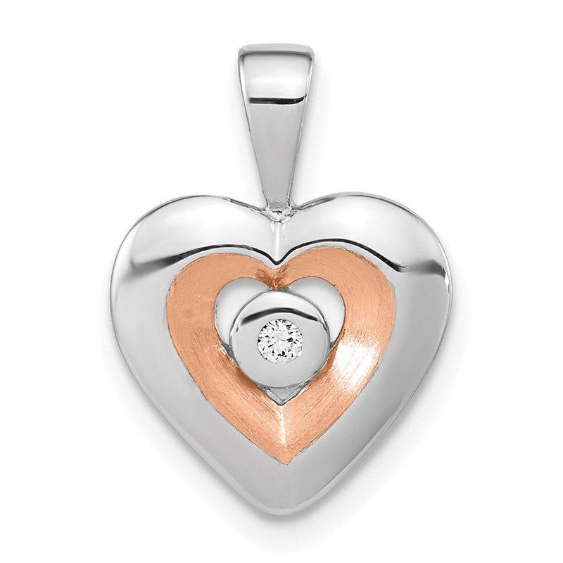 Ss/roségoldbeschichtet Sterlingsilber Rhodiniert & Rose Vergoldet Diamant Herz Anhänger