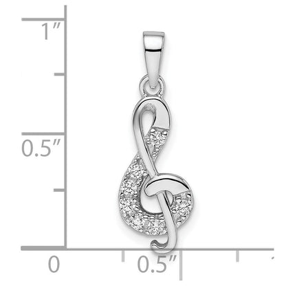 Sterlingsilber Rhodiniert Zirkonia Noten Schlüssel Anhänger