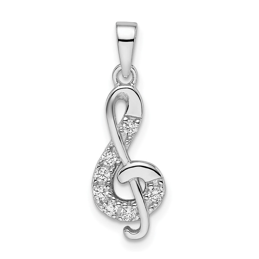 Sterlingsilber Rhodiniert Zirkonia Noten Schlüssel Anhänger