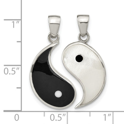 Sterlingsilber Rhodiniert Perlmutt/black Resin Yin Yang 2 Stück Anhänger