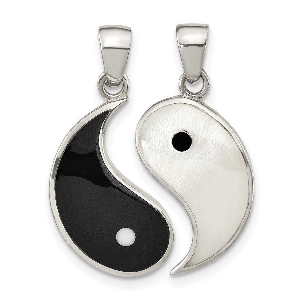 Sterlingsilber Rhodiniert Perlmutt/black Resin Yin Yang 2 Stück Anhänger