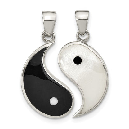 Sterlingsilber Rhodiniert Perlmutt/black Resin Yin Yang 2 Stück Anhänger