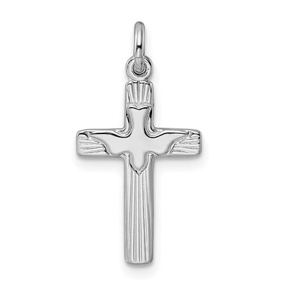 Sterlingsilber Rhodiniert Taube Kreuz Anhänger