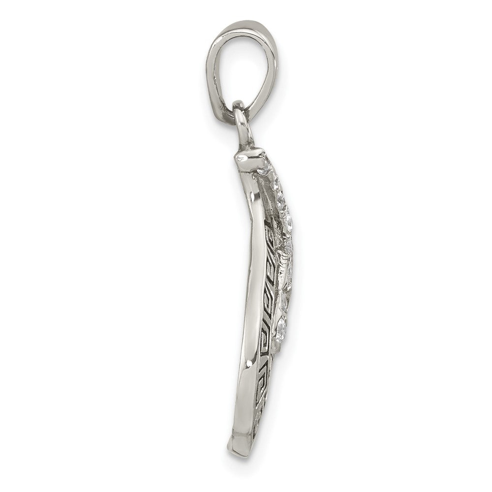 Sterlingsilber Poliert Emaille Zirkonia Greek Key Anhänger