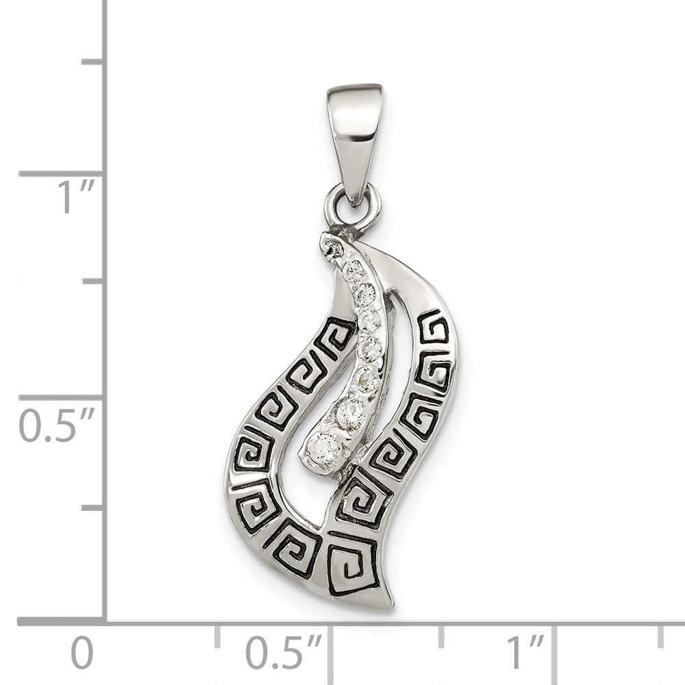 Sterlingsilber Poliert Emaille Zirkonia Greek Key Anhänger