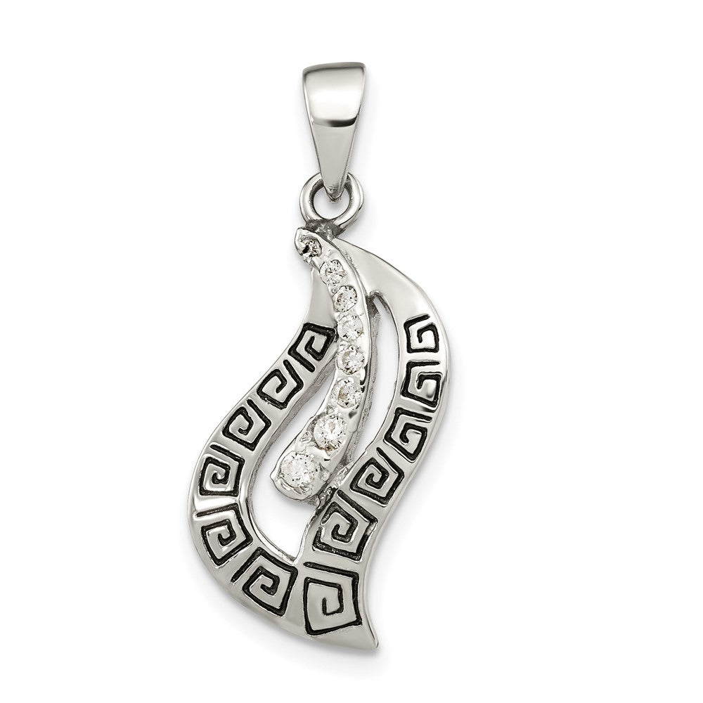 Sterlingsilber Poliert Emaille Zirkonia Greek Key Anhänger