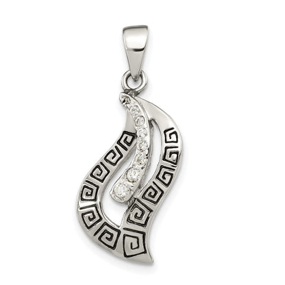 Sterlingsilber Poliert Emaille Zirkonia Greek Key Anhänger