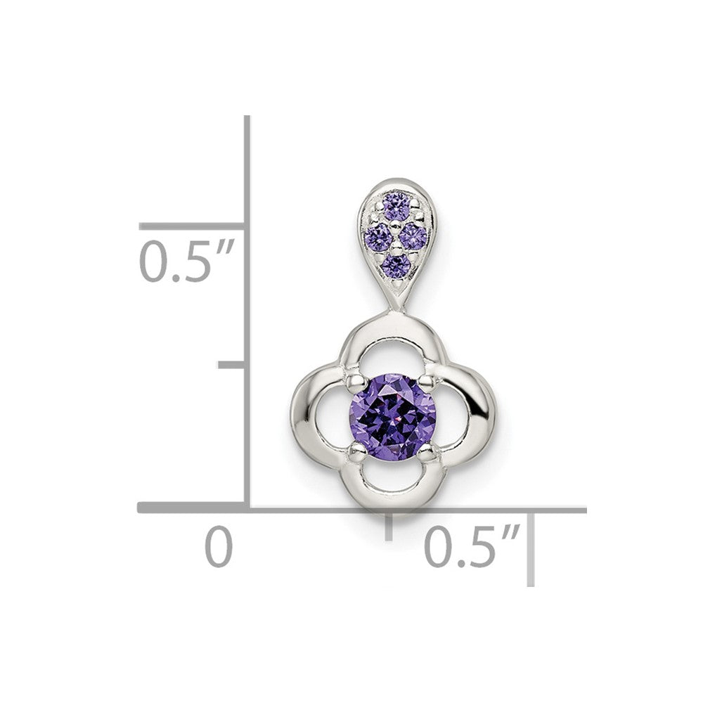 Sterlingsilber Poliert Lila Zirkonia Blume Anhänger