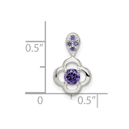 Sterlingsilber Poliert Lila Zirkonia Blume Anhänger