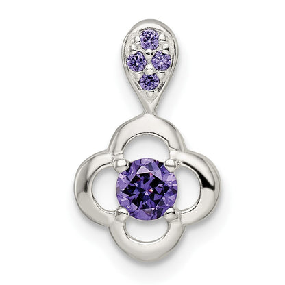 Sterlingsilber Poliert Lila Zirkonia Blume Anhänger