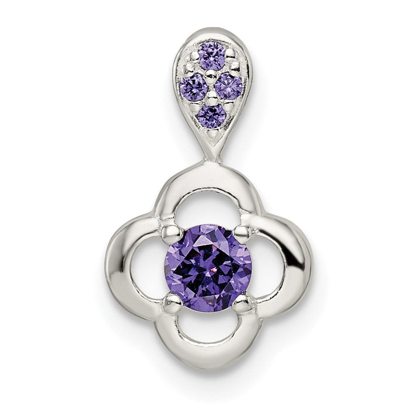 Sterlingsilber Poliert Lila Zirkonia Blume Anhänger