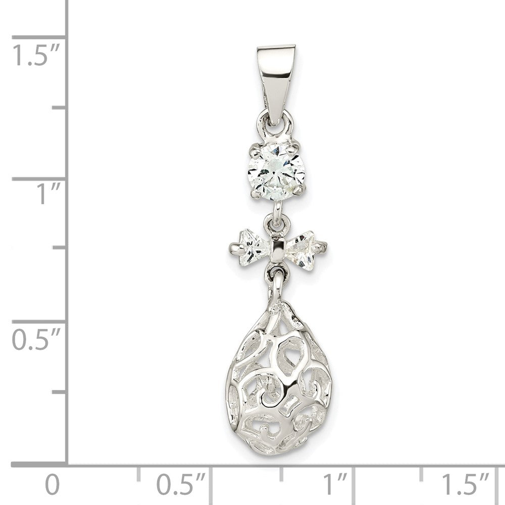 Sterlingsilber Poliert Zirkonia Tropfen Hängend Anhänger