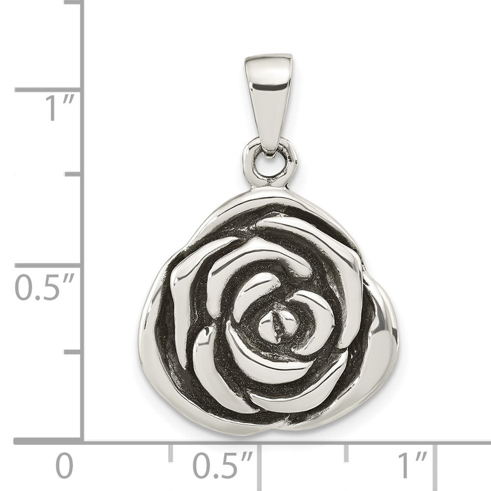 Sterlingsilber Poliert Antikisiert Rose Anhänger