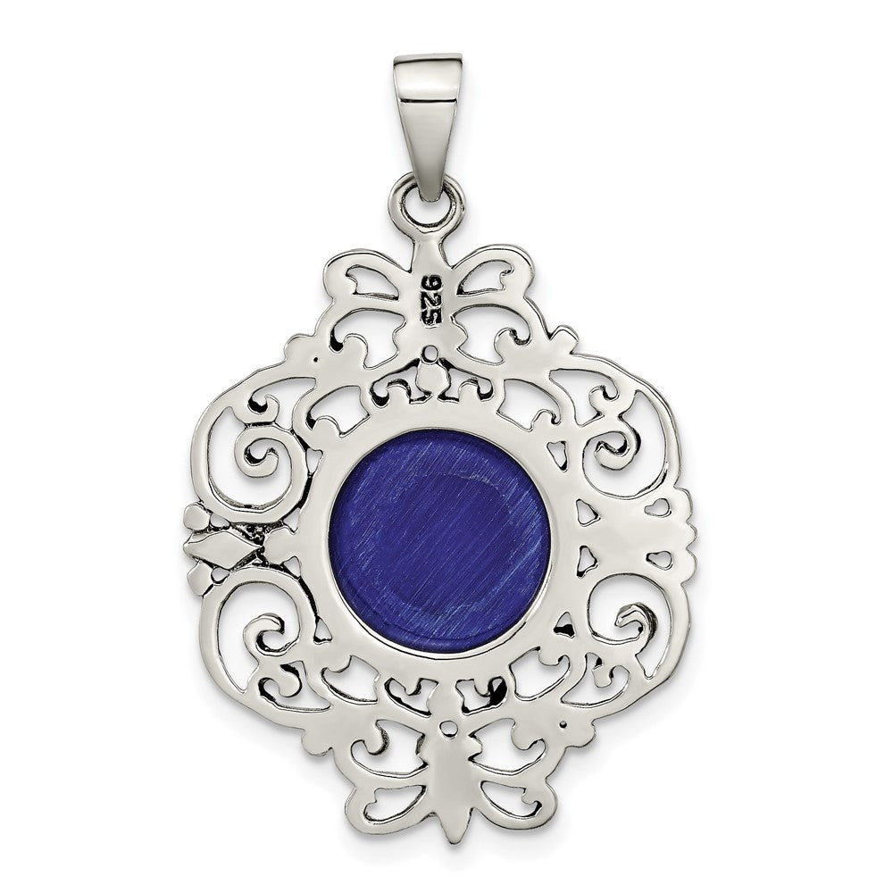 Sterlingsilber Oxidiert Dyed Blau Achat Filigran Fantasie Anhänger