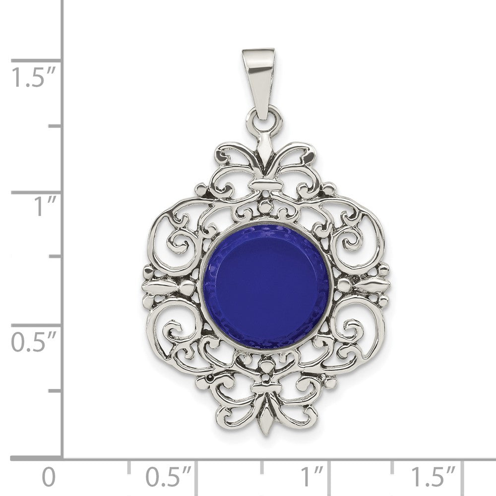 Sterlingsilber Oxidiert Dyed Blau Achat Filigran Fantasie Anhänger