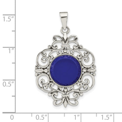 Sterlingsilber Oxidiert Dyed Blau Achat Filigran Fantasie Anhänger