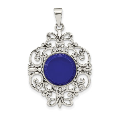 Sterlingsilber Oxidiert Dyed Blau Achat Filigran Fantasie Anhänger