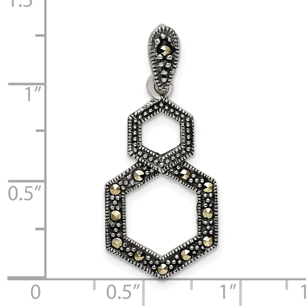 Sterlingsilber Antikisiert Markasit Hexagon Anhänger