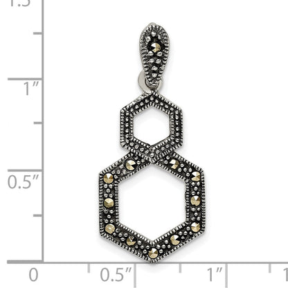 Sterlingsilber Antikisiert Markasit Hexagon Anhänger