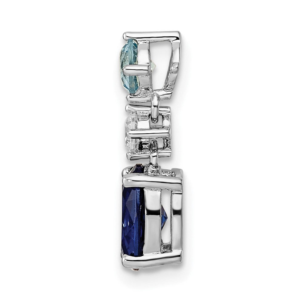 Sterlingsilber Rhodiniert Zirkonia und Blau Glas Anhänger