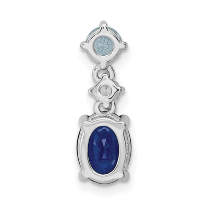 Sterlingsilber Rhodiniert Zirkonia und Blau Glas Anhänger