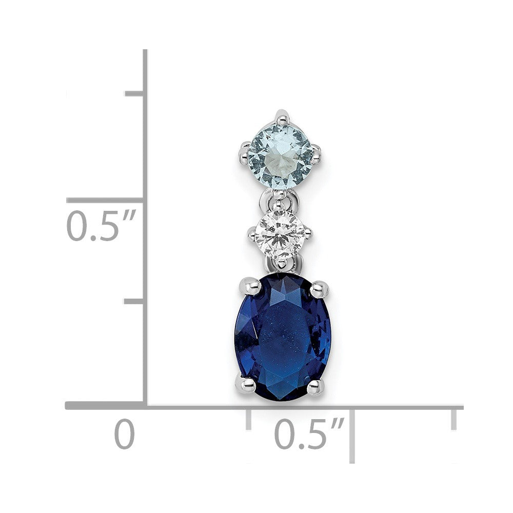 Sterlingsilber Rhodiniert Zirkonia und Blau Glas Anhänger