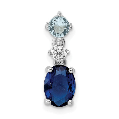 Sterlingsilber Rhodiniert Zirkonia und Blau Glas Anhänger