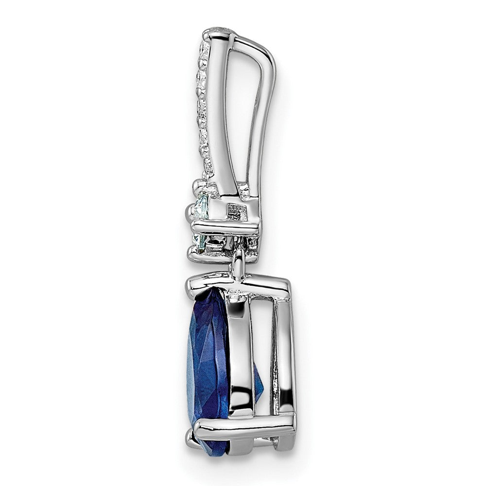 Sterlingsilber Rhodiniert Zirkonia und Blau Glas Anhänger