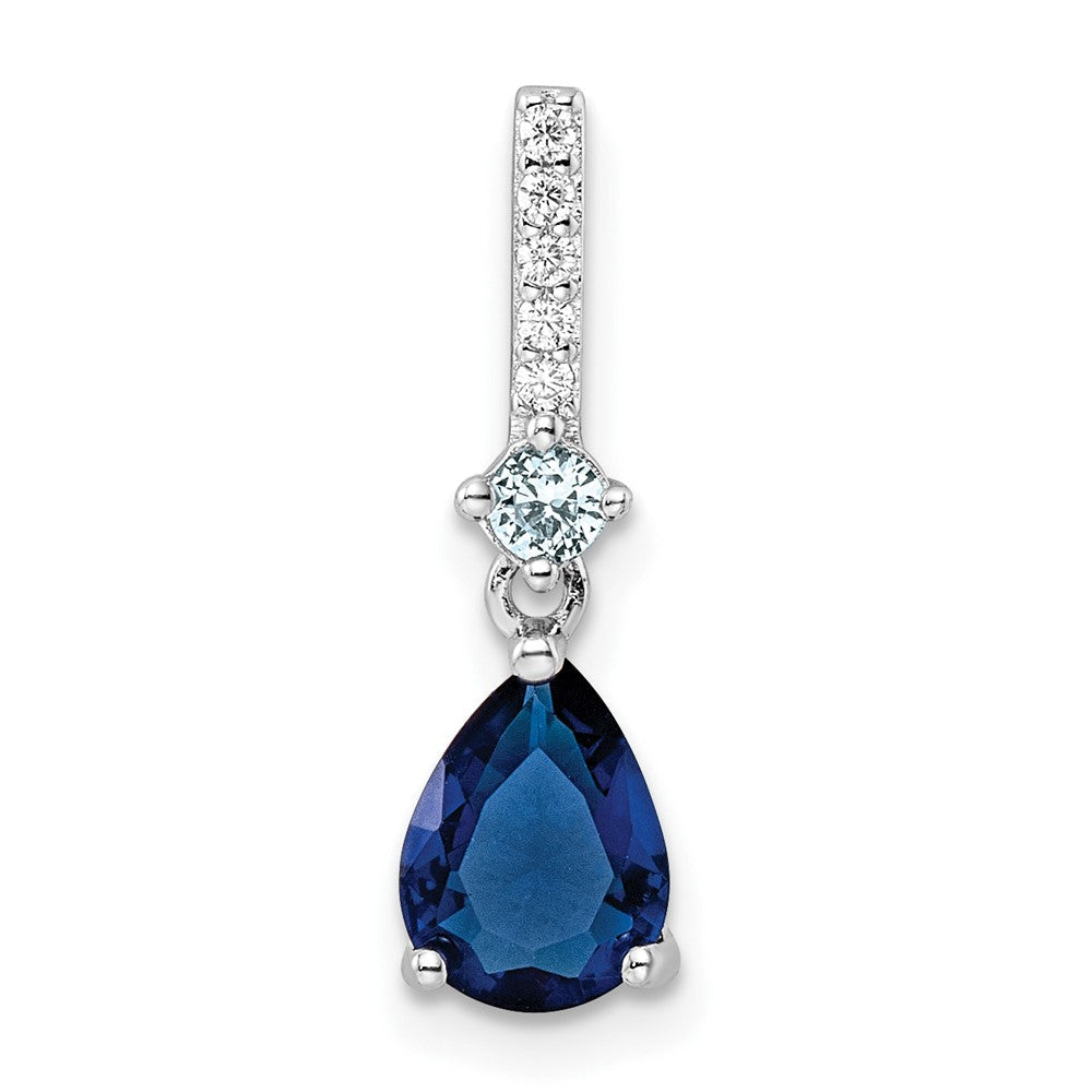 Sterlingsilber Rhodiniert Zirkonia und Blau Glas Anhänger