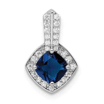 Sterlingsilber Rhodiniert Zirkonia und Blau Glas Anhänger