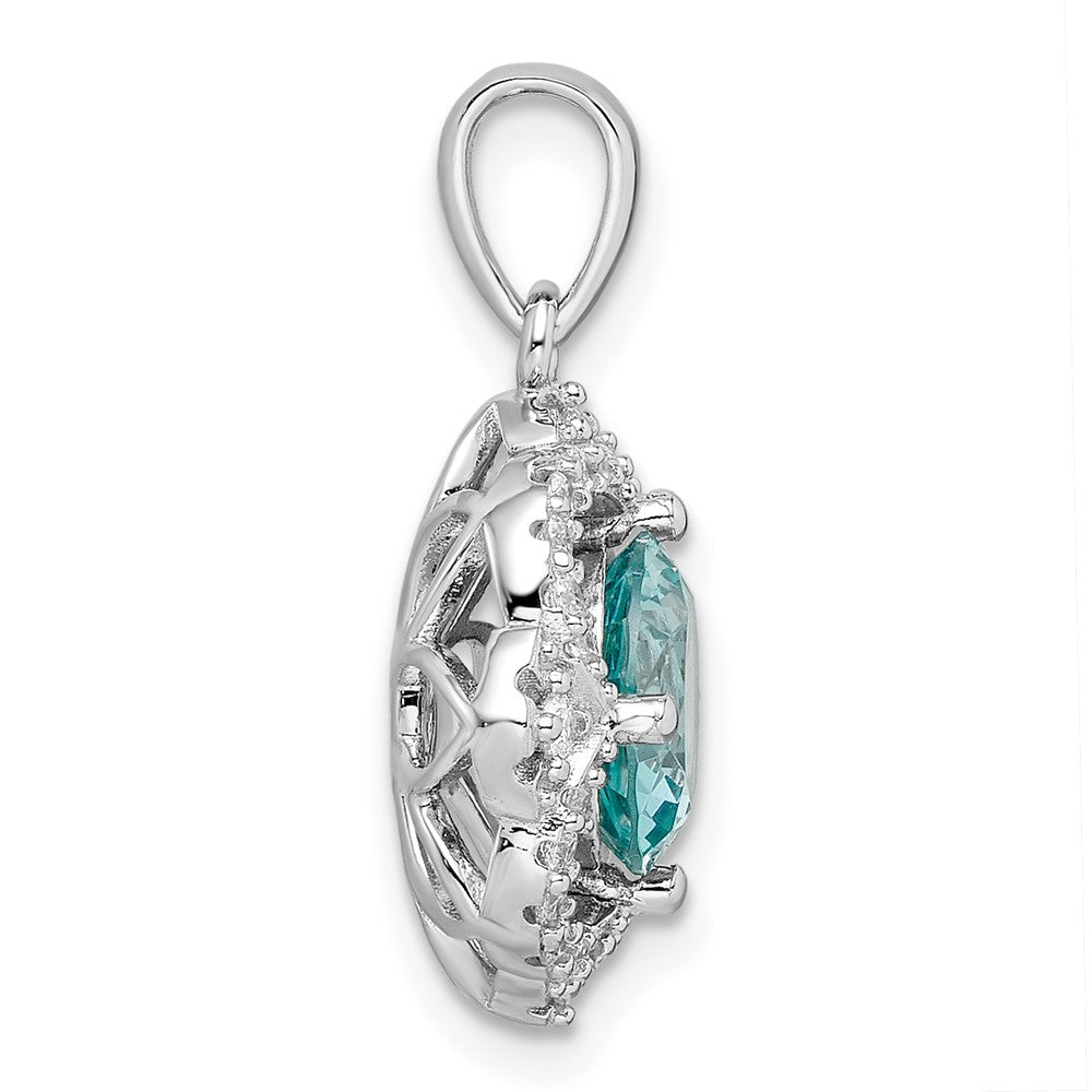 Sterlingsilber Rhodiniert Aqua & Weiß Zirkonia Anhänger