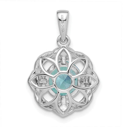 Sterlingsilber Rhodiniert Aqua & Weiß Zirkonia Anhänger