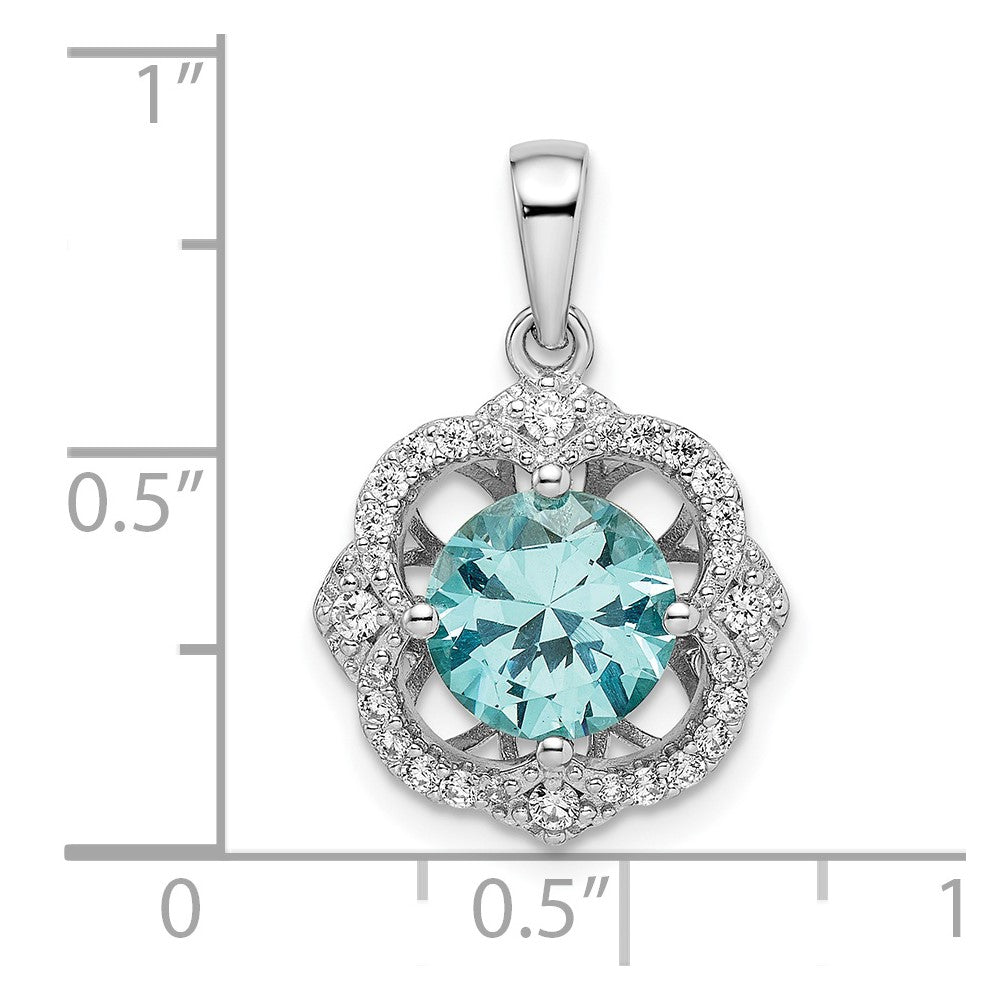 Sterlingsilber Rhodiniert Aqua & Weiß Zirkonia Anhänger