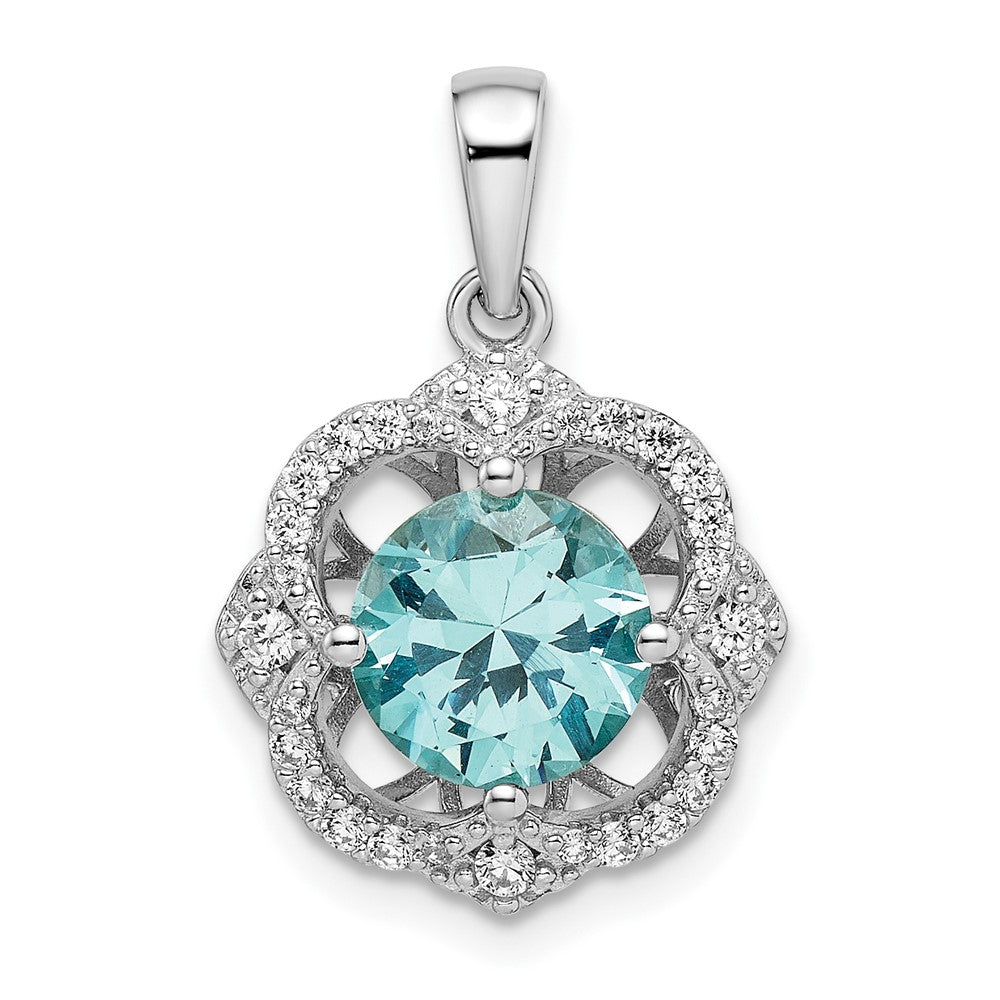 Sterlingsilber Rhodiniert Aqua & Weiß Zirkonia Anhänger