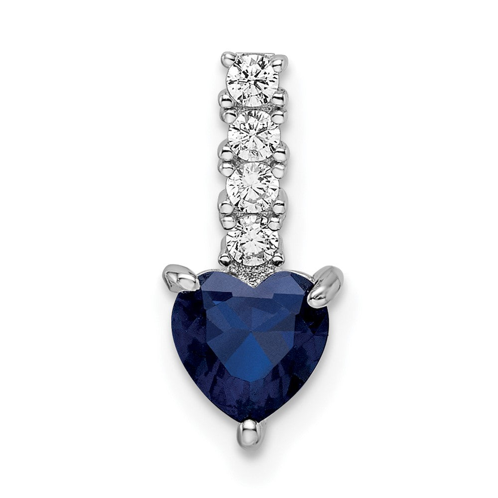 Sterlingsilber Rhodiniert Cr. Blau Spinell und Zirkonia Herz Anhänger