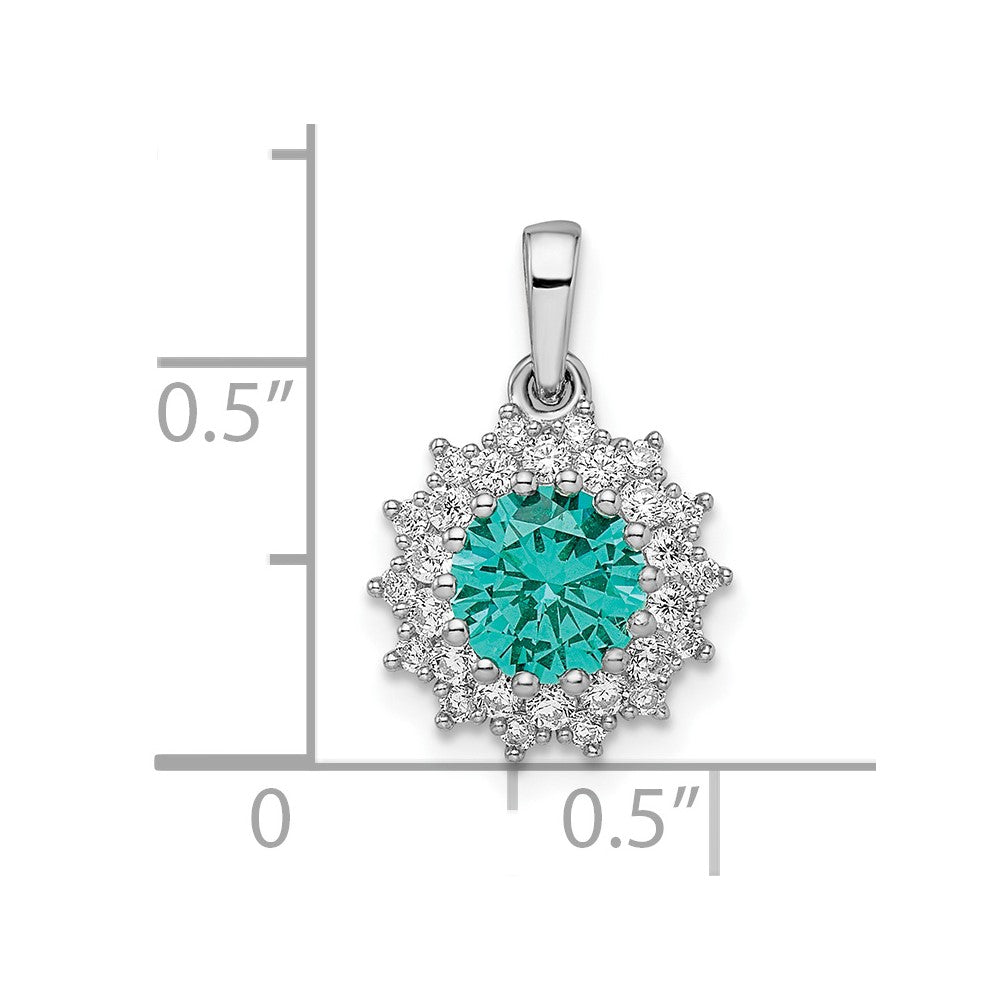 Sterlingsilber Rhodiniert Teal & Weiß Zirkonia Anhänger