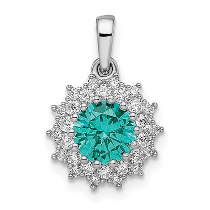 Sterlingsilber Rhodiniert Teal & Weiß Zirkonia Anhänger