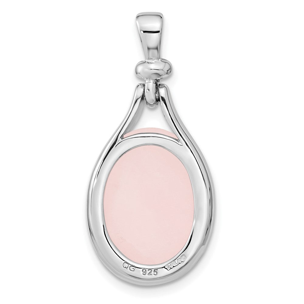 Sterlingsilber Rhodiniert Rose Quarz Oval Anhänger